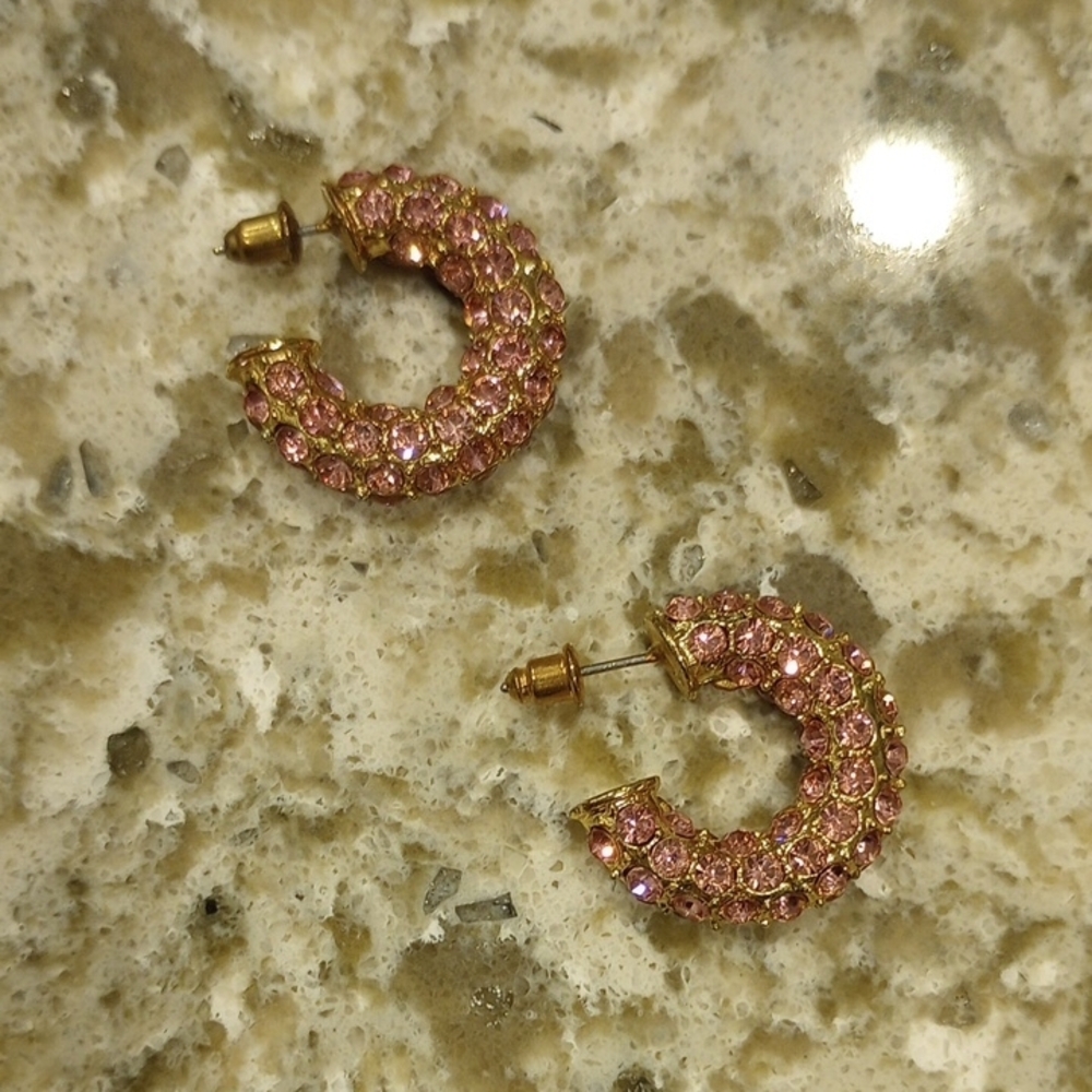 Pink Crystal Hoop Earrings
